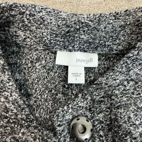 J Jill Sweater Coat L Marled Gray Long Knit Wool Button Heavyweight Lagenlook - Picture 4 of 9